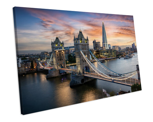 Tower Bridge London Sunset CANVAS WALL ART Box Framed Picture Print