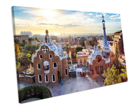 Barcelona Spain Sunset Cityscape CANVAS WALL ART Box Framed Picture Print