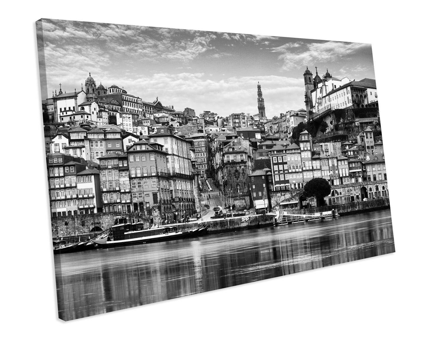 Black & White Porto Portugal Cityscape CANVAS WALL ART Box Framed Picture Print