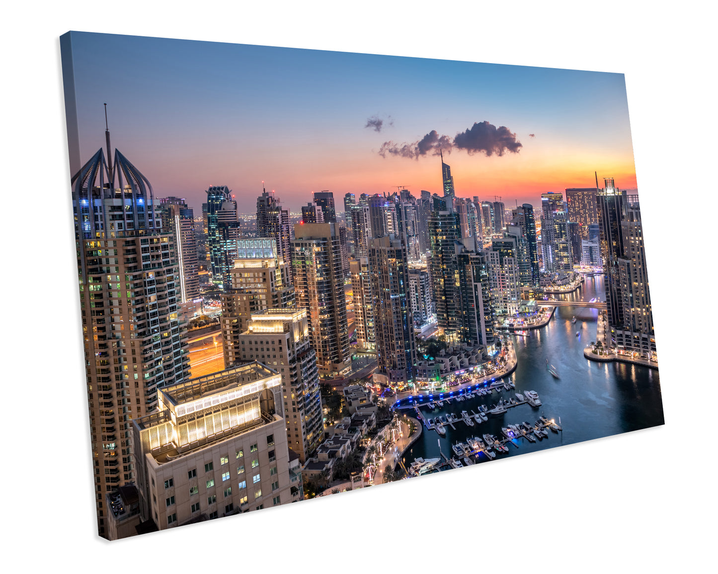 Skyscraper Dubai Skyline Sunset CANVAS WALL ART Box Framed Picture Print