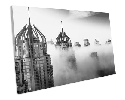 Black & White Skyscraper In The Clouds Dubai Cityscape CANVAS WALL ART Box Framed Picture Print
