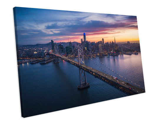 Sunset Aerial View San Francisco Bridge CANVAS WALL ART Box Framed Picture Print