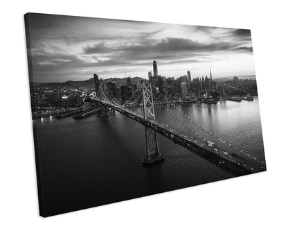Black & White Aerial View San Francisco Bridge CANVAS WALL ART Box Framed Picture Print
