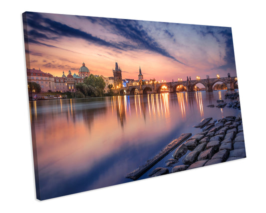 Sunset Prague City CANVAS WALL ART Box Framed Picture Print