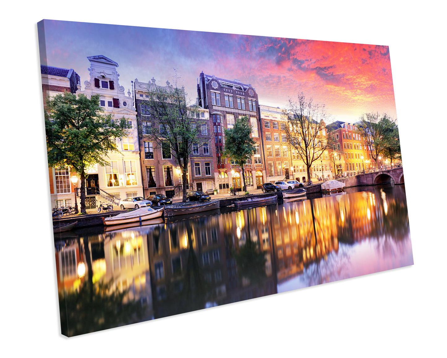 Sunset City Amsterdam CANVAS WALL ART Box Framed Picture Print