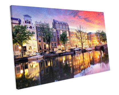 Sunset City Amsterdam CANVAS WALL ART Box Framed Picture Print
