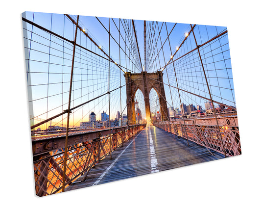 Sunset Brooklyn Bridge NYC CANVAS WALL ART Box Framed Picture Print