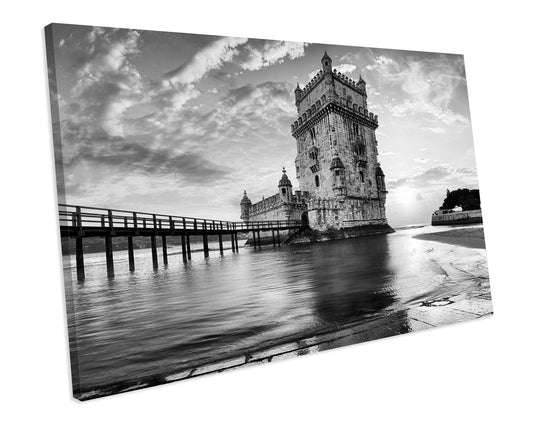 Black & White Lisbon Belem Tower Portugal Landmark CANVAS WALL ART Box Framed Picture Print