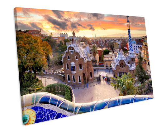 Barcelona Sunset Spain CANVAS WALL ART Box Framed Picture Print