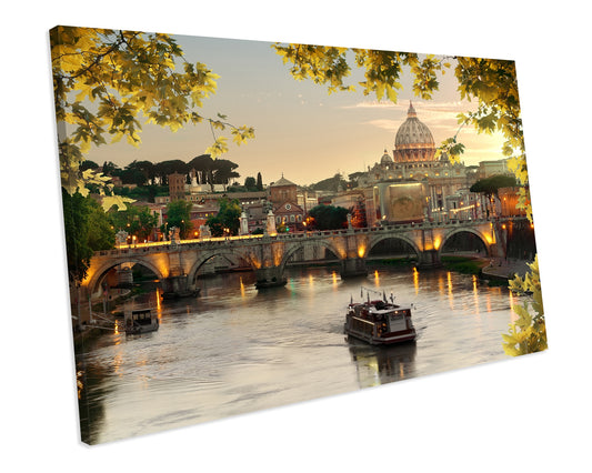 Bridge Of Saint Angelo Vatican Autumn CANVAS WALL ART Box Framed Picture Print