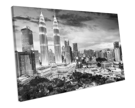 Kuala Lumpur Skyline Malaysia Black & White CANVAS WALL ART Box Framed Picture Print