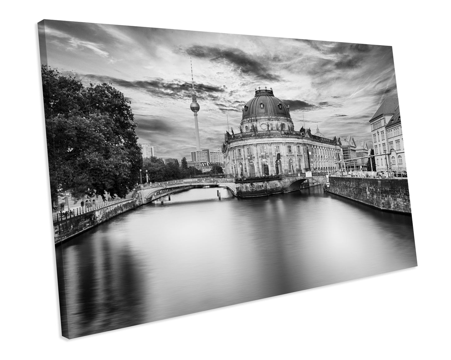 Cityscape Berlin Germany Black & White CANVAS WALL ART Box Framed Picture Print