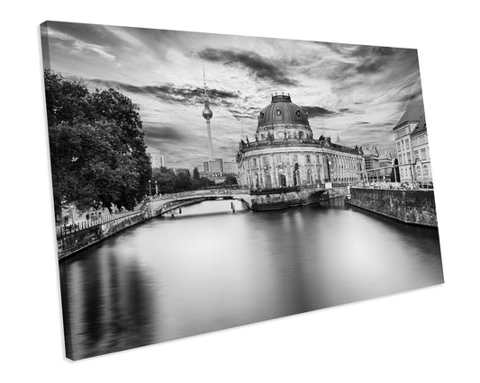 Cityscape Berlin Germany Black & White CANVAS WALL ART Box Framed Picture Print