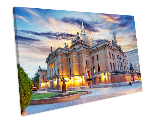 National Theater Norway Landmark Sunset CANVAS WALL ART Box Framed Picture Print