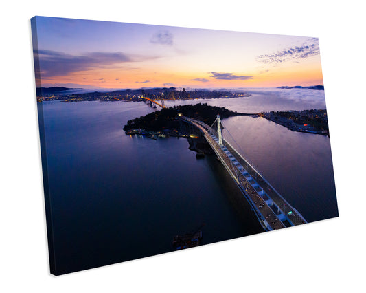 Sunset Oakland Bay Bridge California CANVAS WALL ART Box Framed Picture Print