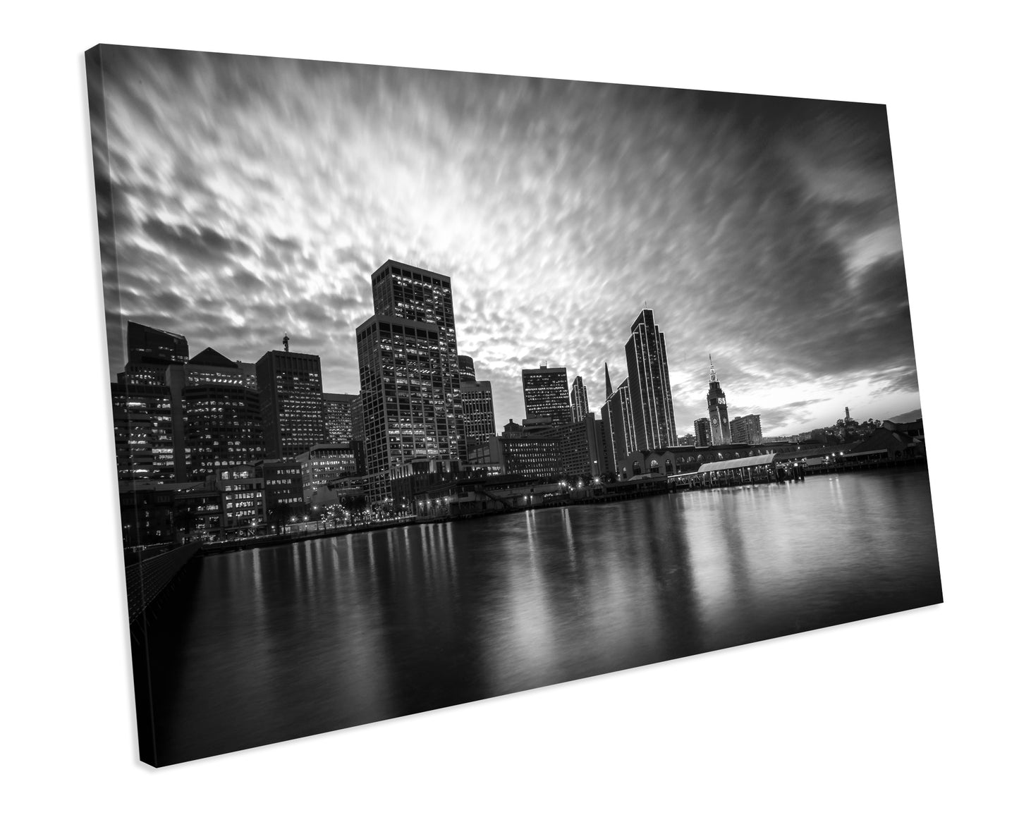 Black & White City Sunset San Francisco California CANVAS WALL ART Box Framed Picture Print