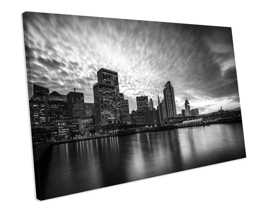 Black & White City Sunset San Francisco California CANVAS WALL ART Box Framed Picture Print