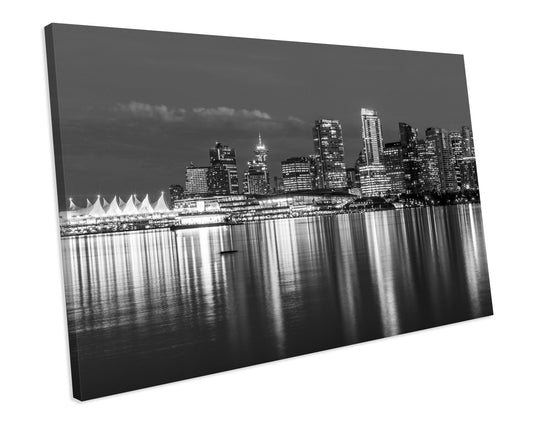 Black & White Vancouver Skyline Canada CANVAS WALL ART Box Framed Picture Print