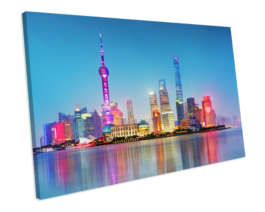 Shanghai Skyline China Sunset CANVAS WALL ART Box Framed Picture Print