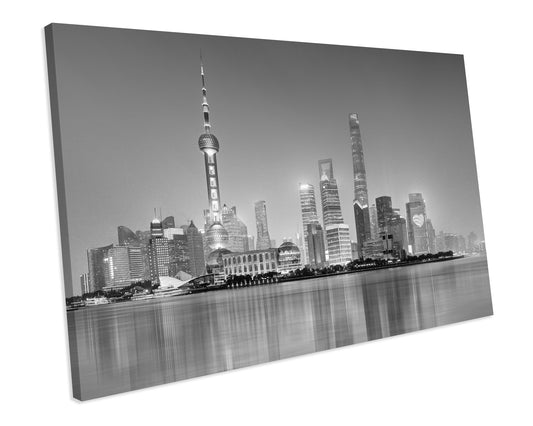 Black & White Shanghai Skyline China CANVAS WALL ART Box Framed Picture Print