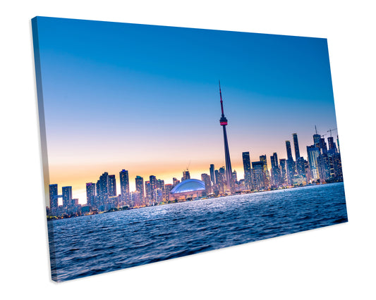 Toronto City Skyline Blue CANVAS WALL ART Box Framed Picture Print
