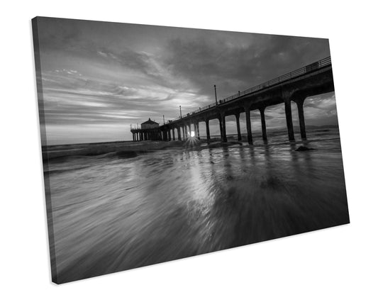 Manhattan Beach California Black & White CANVAS WALL ART Box Framed Picture Print