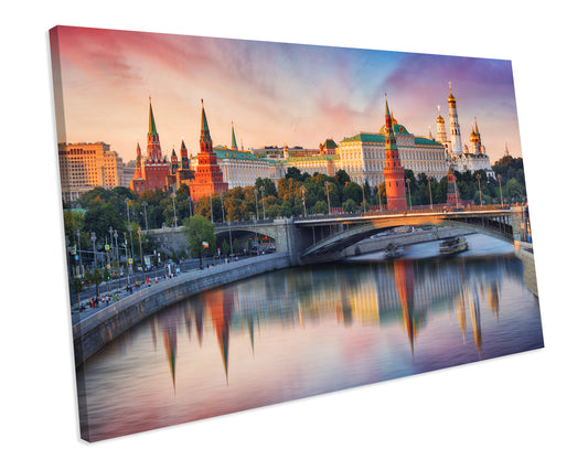 Sunset Moscow Kremlin Cityscape CANVAS WALL ART Box Framed Picture Print