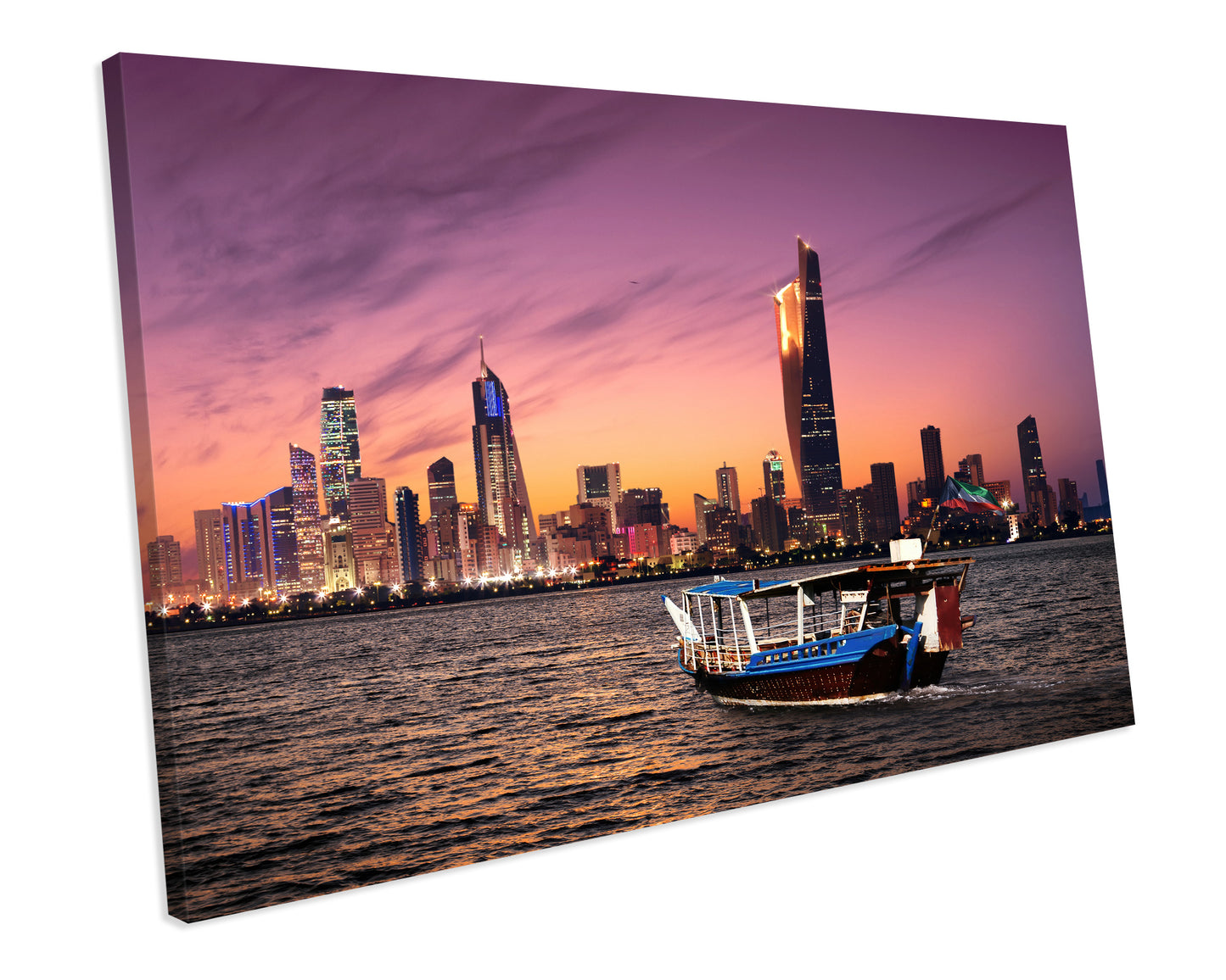 Kuwait Skyline Sunset CANVAS WALL ART Box Framed Picture Print