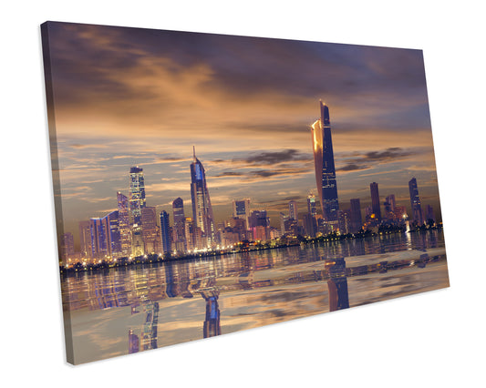 Kuwait Cityscape Sunset CANVAS WALL ART Box Framed Picture Print