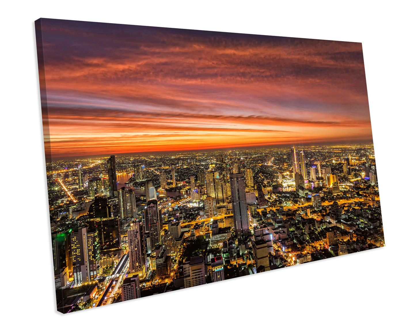 Aerial View Bangkok City Sunset Thailand CANVAS WALL ART Box Framed Picture Print