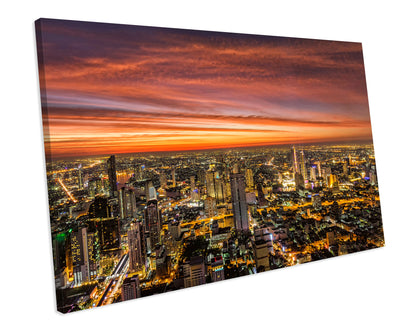 Aerial View Bangkok City Sunset Thailand CANVAS WALL ART Box Framed Picture Print