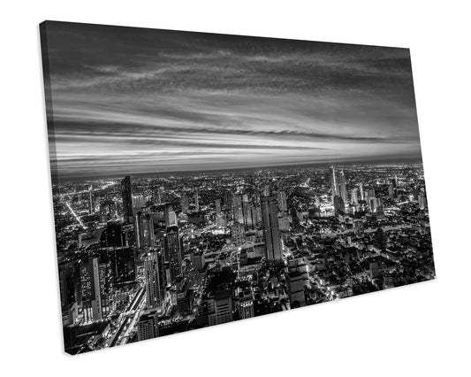 Aerial View Bangkok City B&W Thailand CANVAS WALL ART Box Framed Picture Print