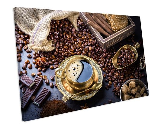 Fresh Coffee Beans Kitchen CANVAS WALL ART Box Framed Picture Print