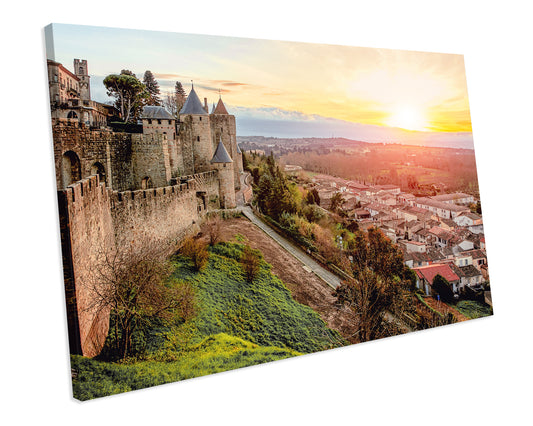 Carcassonne City France Sunset CANVAS WALL ART Box Framed Picture Print