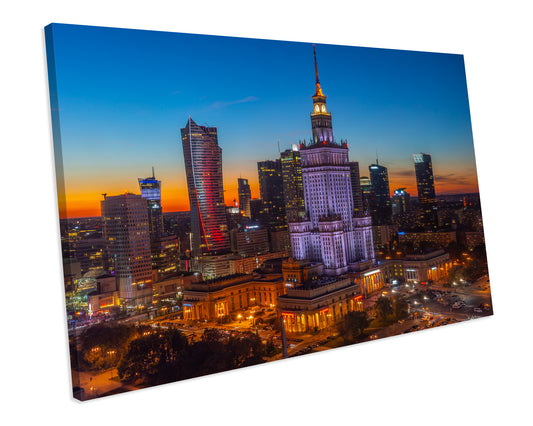Warsaw City Poland Sunset CANVAS ART PRINT Box Framed Picture Wall Decor