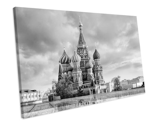 Basils Cathedral Moscow Black & White Landmark CANVAS ART PRINT Box Framed Picture Wall Decor