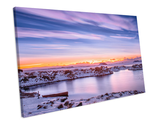 Tranquil Scene Sunset Winter Landscape Iceland CANVAS ART PRINT Box Framed Picture Wall Decor