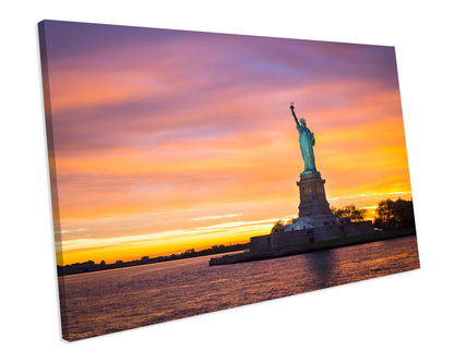 Amazing Sunset Statue Of Liberty Landmark NY CANVAS ART PRINT Box Framed Picture Wall Decor