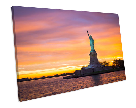Amazing Sunset Statue Of Liberty Landmark NY CANVAS ART PRINT Box Framed Picture Wall Decor