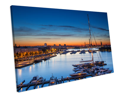 Helsinki Harbour Finland Sunset Blue CANVAS ART PRINT Box Framed Picture Wall Decor