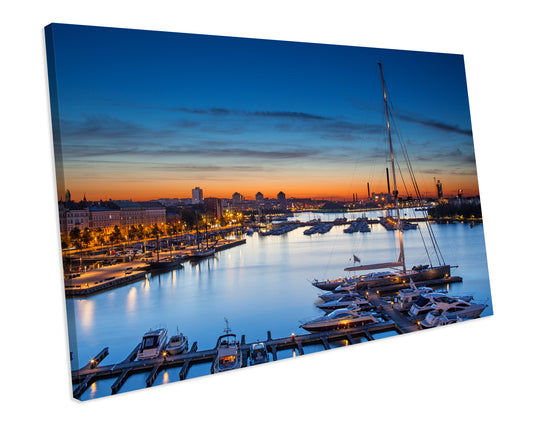 Helsinki Harbour Finland Sunset Blue CANVAS ART PRINT Box Framed Picture Wall Decor