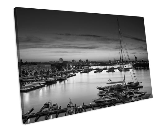Helsinki Harbour Finland Black & White CANVAS ART PRINT Box Framed Picture Wall Decor