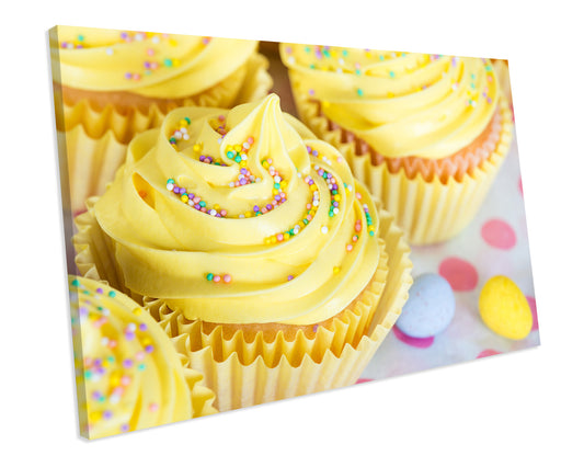 Yellow Cupcake Kitchen CANVAS Print Framed WALL ART Picture