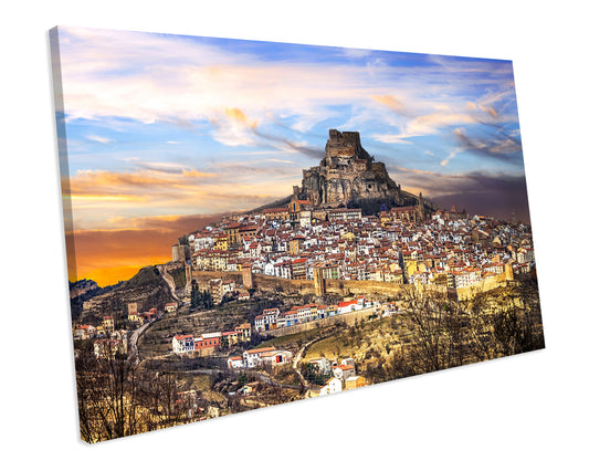 Medieval Village Morella Castellon Spain Castle Sunset CANVAS ART PRINT Box Framed Picture Wall Decor
