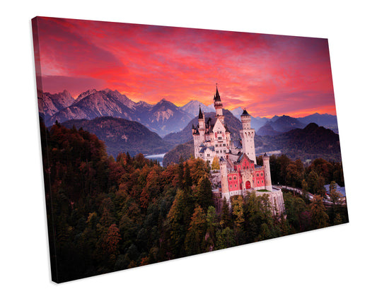 Neuschwanstein Castle Sunset Bavarian Alps Germany CANVAS ART PRINT Box Framed Picture Wall Decor