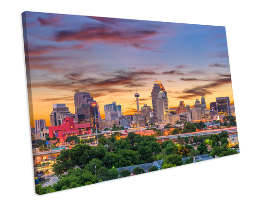 San Antonio Texas Sunset City Skyline CANVAS ART PRINT Box Framed Picture Wall Decor