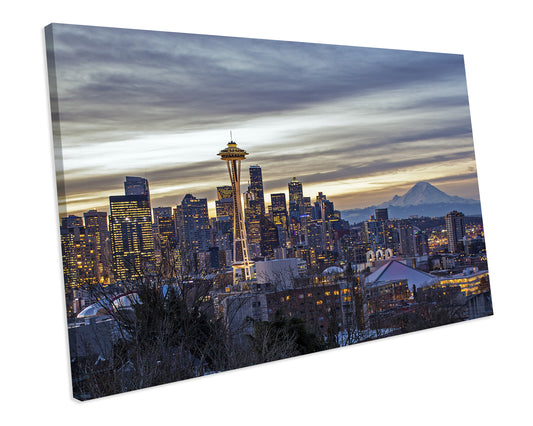 Seattle Skyline Sunset CANVAS ART PRINT Box Framed Picture Wall Decor