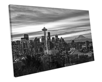 Seattle Skyline Black & White CANVAS ART PRINT Box Framed Picture Wall Decor