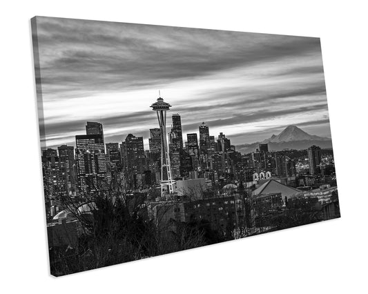 Seattle Skyline Black & White CANVAS ART PRINT Box Framed Picture Wall Decor