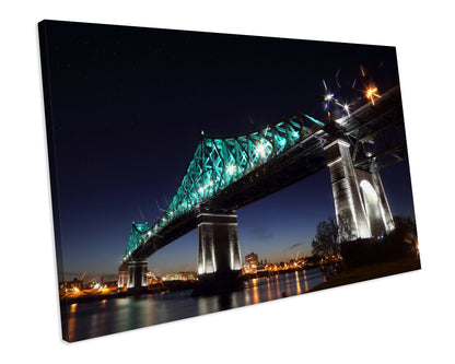 Jacques Cartier Bridge Montreal At Night Landmark CANVAS ART PRINT Box Framed Picture Wall Decor